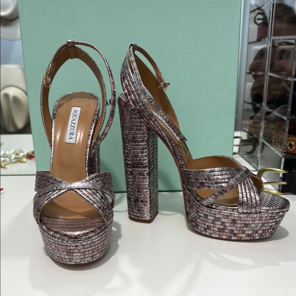 Aquazzura Rose Quartz/Misty Grey Sundance Plateau 140 Heels